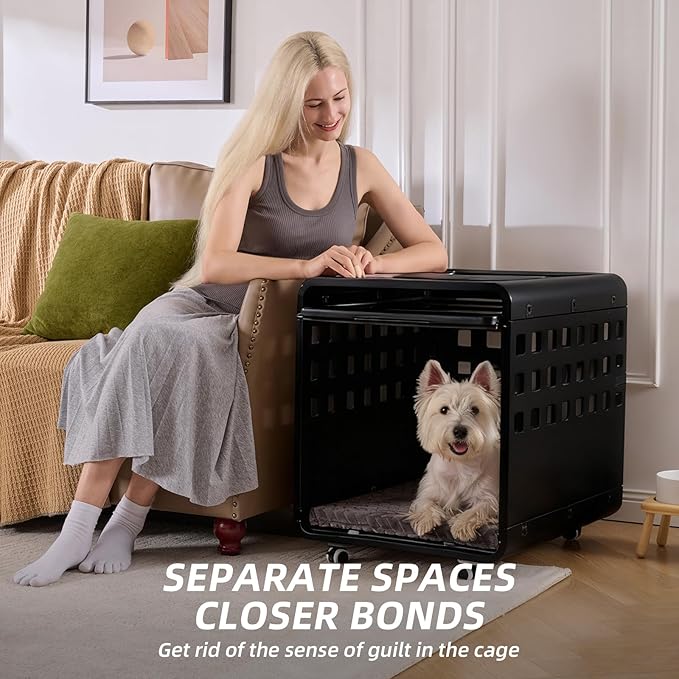 Acrylic Transparent Dog Crate for Large Dogs, Dog Box with Movable Panel, Modular Design-Safe Durable Dog Bed Fashionable & Convenient Black, Semi-Transparent(26.2" L x 20" W x 23.4" H)