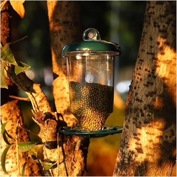 Plastic Bird Feeder Large Capacity Convenient Hanging Food Dispenser with Suction Cup Transparent Water Bowl Garden