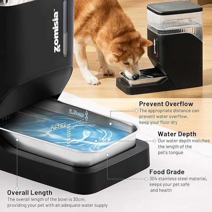 ZOMISIA Automatic Dog Water Dispenser 11L with Stainless Steel Bowl, Gravity Extra Large Capacity Water Bowl for Large-Sized Dogs, 3 Gallon Pet Waterer 100% BPA Free, Black