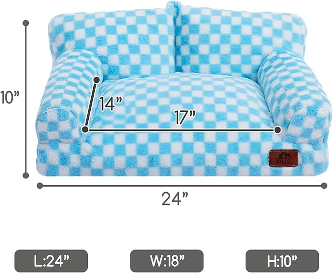 Hollypet Fluffy Dog Cat Bed Pet Couch Beds Plush Soft Warming Washable Puppy Bed for Small Medium Dogs and Large Cats, Blue and White, 24" L x 18" W x 10" Th
