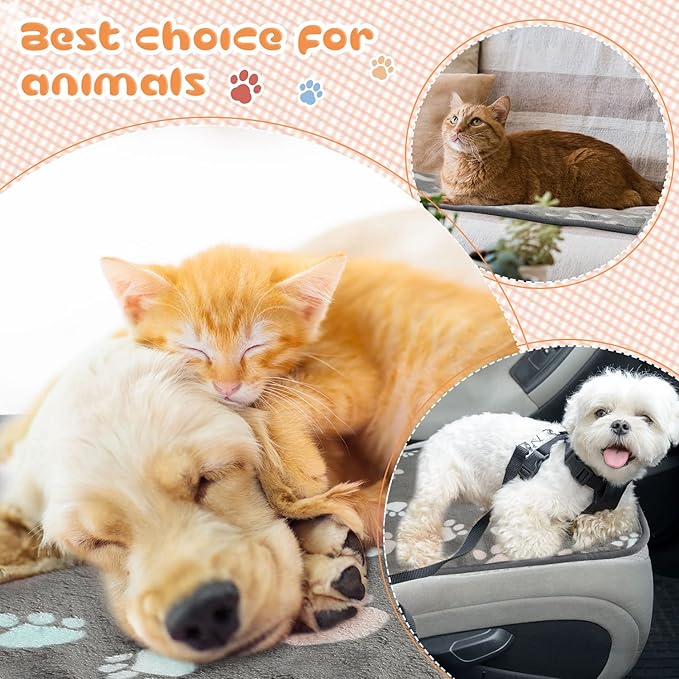 Tatuo 4 Pcs Dog Blanket for Pet Cat Blankets Indoor Puppy Teething Stuff Toys Paw Print Fleece Blanket Warm Sleep Mat for Guinea Pig Cage(Dark Gray,Medium(30 x 20.5 Inch),Square)