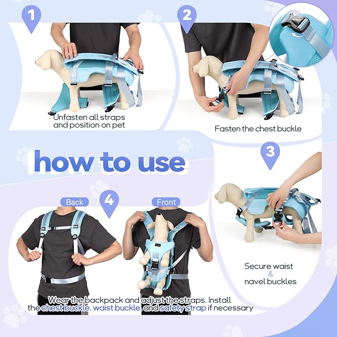 YUDODO Front Pet Carrier Backpack for Small Dogs and Cats, Secure and Breathable Mesh, Ergonomic Support, Adjustable for Walking, Hiking, or Travel (Blue M)