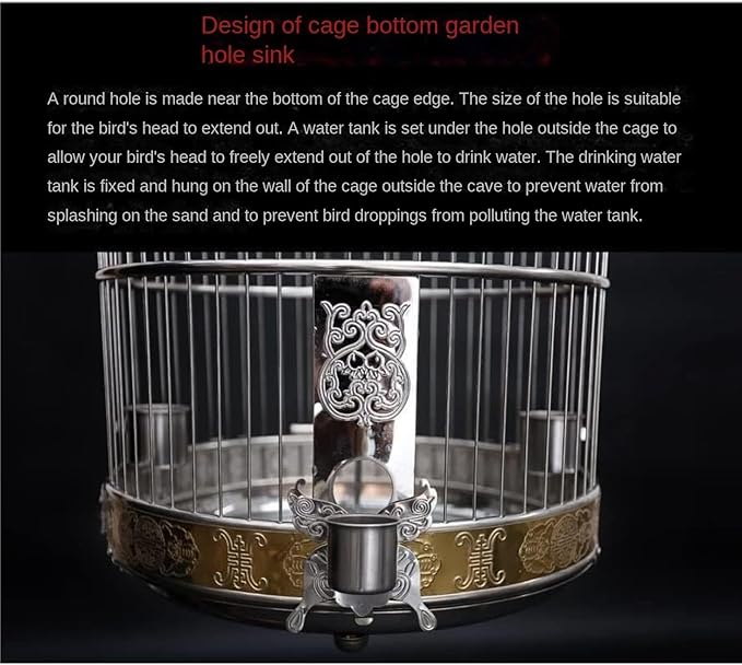 Bird Cage Stainless Steel Birdcages Metal Round Bird Cage House Carrier Creative Retro Carriers for Home Garden Home Decor(45.5 * 63cm)