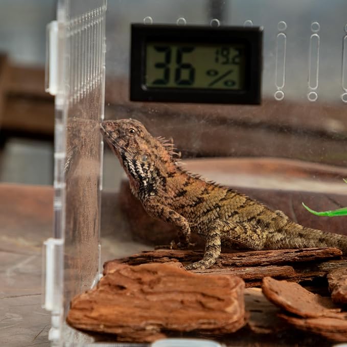 Pet Terrarium Set, Acrylic Reptile Tank with Heating Pad and Hygrometer, Clear Rectangular 12x8x6Inches, Waterproof Modern Design for Small Pets