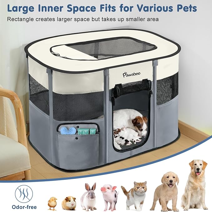 Dog Playpen, Portable Pet Playpen Cat PlayPens,600D Oxford Dog Kennel Tent Crate, Waterproof&Breathable, Indoor Outdoor Travel Camping Use for Medium/Large Breed with Carrying Case+Folding Bowl,L,Gray