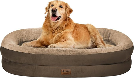 Orthopedic Dog Bed for Large Dogs, Waterproof Dog Bed for Large Size Dogs with Bolsters, Egg Crate Foam Sofa Bed with Washable Removable Cover & Non-Slip Bottom, Coffee