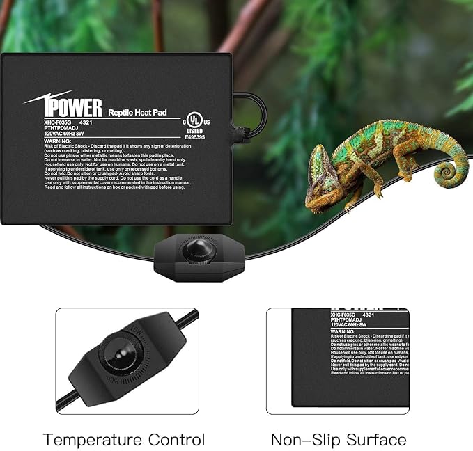 iPower 6 by 8 Inch Reptile Heating Pad with Temperature Adjustable Controller Knob, Under Tank Warmer Terrarium Heat Mat for Reptiles and Amphibians (Pack of 2)