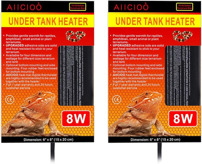 Aiicioo Reptile Heating Pad - 6x8Inch Hermit Crab Heater Heat Mat for Reptiles Snake Lizard Terrarium 8 Watt 2Pack