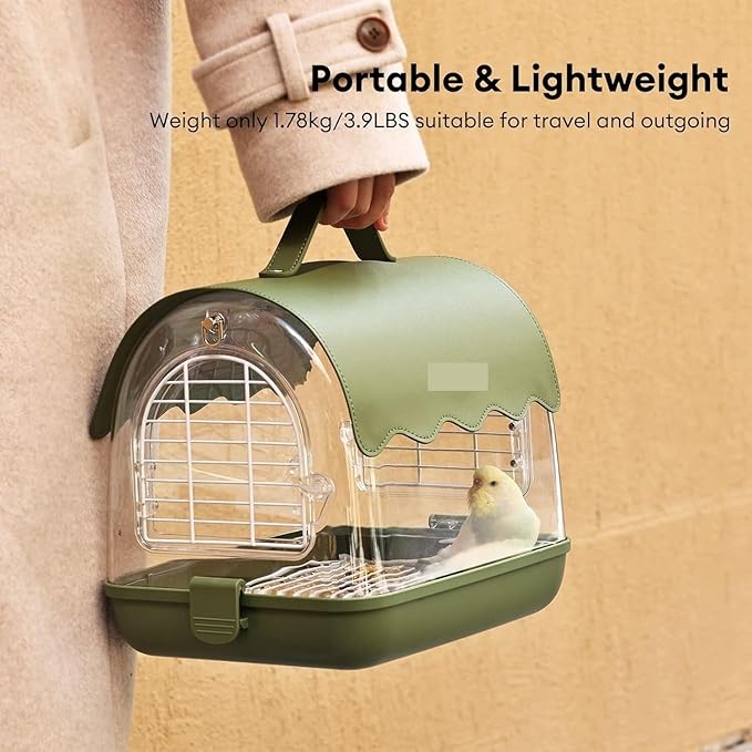 Indoor Bird Cage Bird Carrier Backpack with Perch, Transparent Travel Cage Bag with Shade Cover Visible Window for Parrots Budgie Decorative Aviary(Green)
