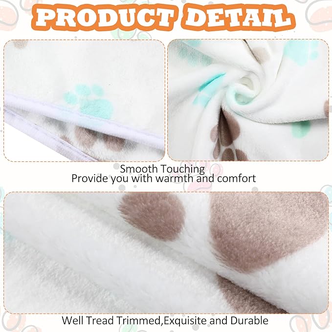 Tatuo 4 Pcs Dog Blanket for Pet Cat Blankets Indoor Puppy Teething Stuff Toys Paw Print Fleece Blanket Warm Sleep Mat for Guinea Pig Cage(Milky White,Small(24 x 16 Inch),Square)