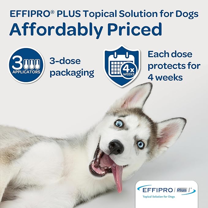 EFFIPRO PLUS Topical Solution for Dogs - Waterproof Dog Flea and Tick Treatment for Medium Dogs (23-44.9lbs) 3 Doses by Virbac