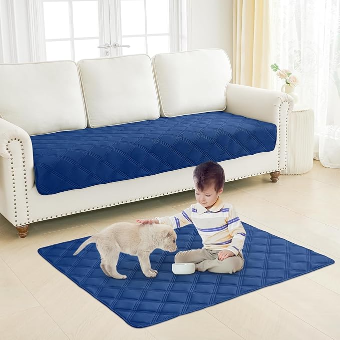 Smiry Waterproof Dog Bed Cover Blanket 82x82, Soft Reversible Pet Blanket, Washable Leakproof Cats Dogs Couch Cover for Sofa, Couch, Furniture, Navy/Blue