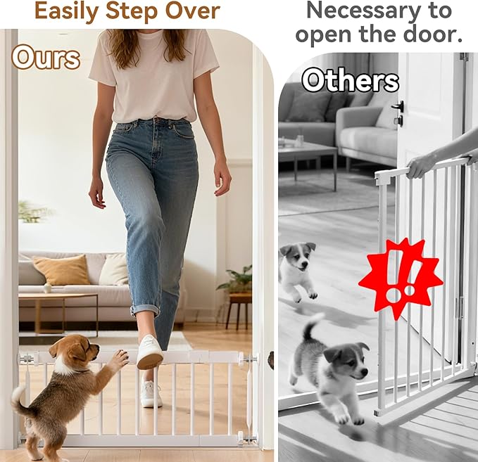 Short Dog Gate,18"-45" Adjustable Extra Wide Metal Short Dog Gate to Step Over, 18" Tall Small Pet Gate with 3 Extension Kits
