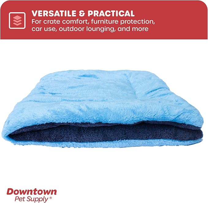Downtown Pet Supply Comfort Crate Mat | Soft Fleece Pet Bed - Machine Washable, Easy to Clean - Light Blue/Charcoal - 24 x 18 in for Small Dogs or Cats