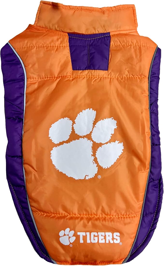 Pets First Collegiate Clemson Tigers Puffer Vest for Dogs & Cats. Size Medium. Warm, Cozy, and Waterproof Dog Coat, for Small and Large Dogs/Cats.