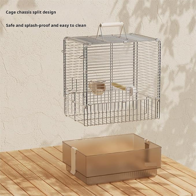 Bird Cage Parrot Cage Stainless Steel Folding Bird Travel Carrier Cage for Parrots Conures with Stand Flight Birdcage(Brown)