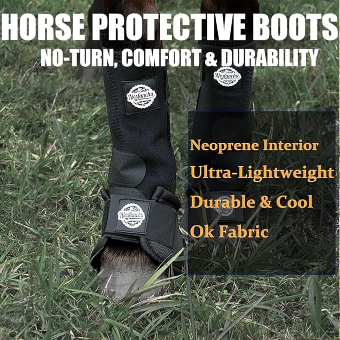 Protective Bell Boots for Horse, Shock Absorbing Hoof Protective Overreach Boot with Anti-Spin Fastening Optimal Protection,Durable & Comfortable,Quick Wrap Hook & Loop