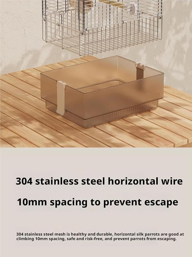 Bird Cage Parrot Cage Stainless Steel Folding Bird Travel Carrier Cage for Parrots Conures with Stand Flight Birdcage(Brown)