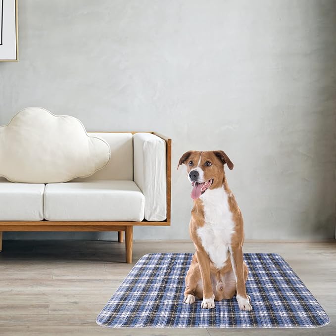 KOOLTAIL Washable Pee Pads for Dogs - Waterproof & Non-Slip Plaid Puppy Potty Training Pads, Reusable Whelping Pads, Dog Food Feeding Mat,Blue & Purple & Brown
