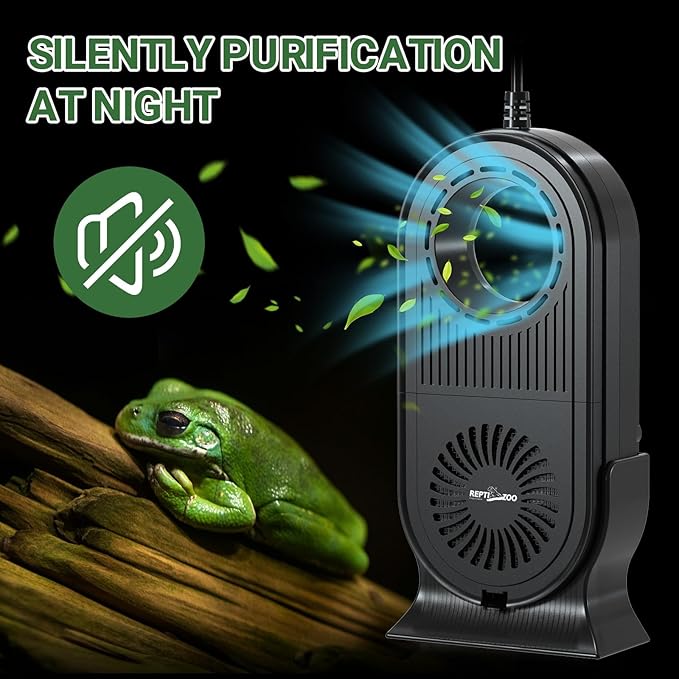 REPTI ZOO Reptile Glass Terrarium Air Purifier, Carbon Filter Reptile Air Cleaner bearded dragon tank accessories for reptile tank, Bearded dragon, Lizard, Tortoise, Snake