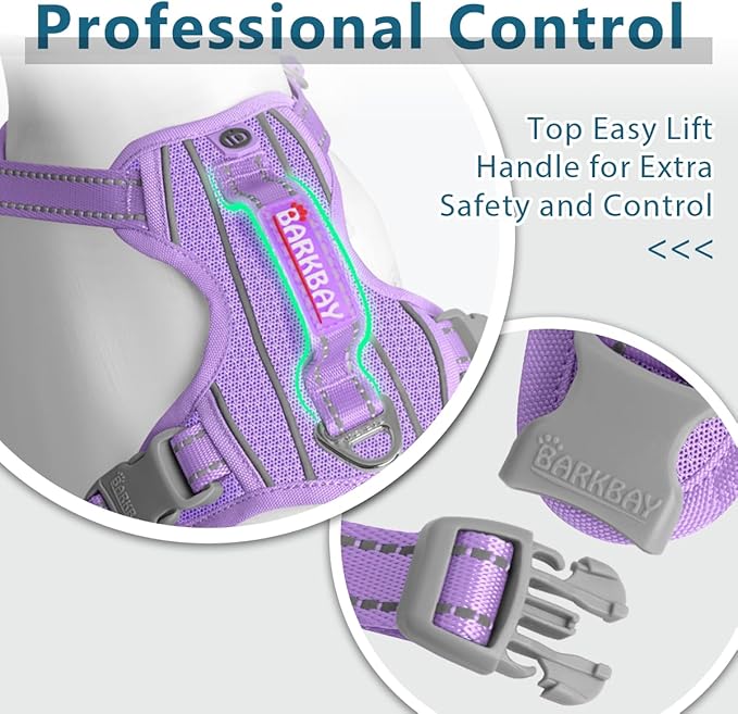 BARKBAY Dog Harness No Pull with ID Tag Pocket - Heavy Duty, Reflective, Easy Control for Large Dogs(Violet Purple,S)