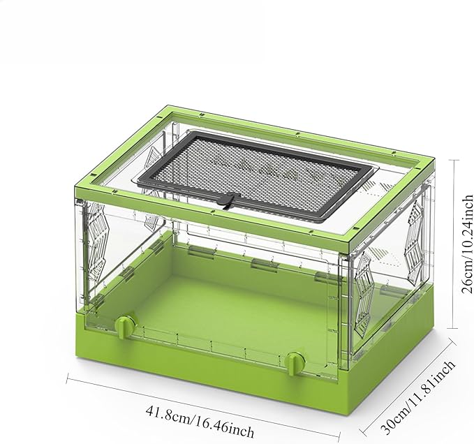 Large Portable Reptile Tank with Multi-Observation Perspective Foldable and Bottom Pulley, Ideal Habitat for Gecko, Frog, Spider and so on (Green Extra Large)