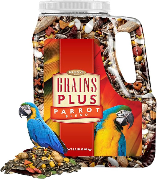 Grains Plus Parrot Blend, Bird Food Parrot Seed Mix, African Grey Food, Eclectus, Indian Ringneck, Quaker (4.5 lbs)