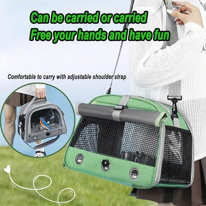 Portable Transparent Bird Backpack - Travel Cage for Small Birds with Crossbody Handle, Tray and Feeding Bowl, Roller Shutter Design(Black)