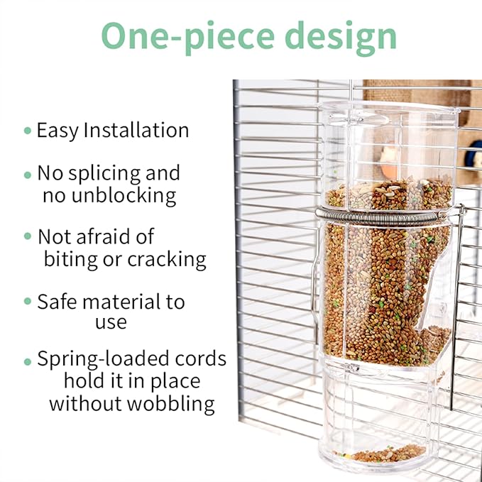 No Mess Automatic Bird Feeder & Water Dispenser Set, Transparent Parrot Cage Accessories - Food Container and Drinker for Parakeets, Cockatiels, Finches, Lovebirds, Budgies, Canaries