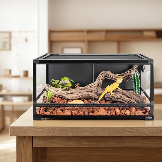 36 Gallon Full Glass Reptile Tank, Quick Fold Reptiles Enclosure with Waterproof Base, Top Screen Ventilation, 32" x 16" x 16" Front Opening Terrarium for Snake, Leopard Gecko, Lizard