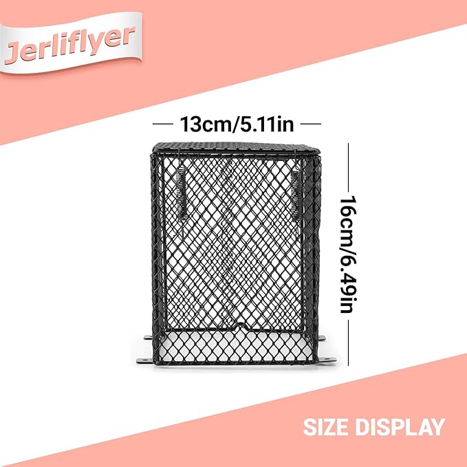 Jerliflyer Reptile Lamp Cover, Heater Guard Heat Protector Anti Scald Cover Mesh Cage Heating Lampshade Ceramic Light Bulb Enclosure for Terrarium Chameleon Lizards Snakes (Square)