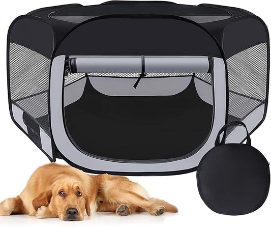 Dog Cat Playpen,Portable Pet Puppy Playpen,Rabbit Puppy Dog Play Pen for Indoors,Dogs Tent for Indoor Cats,Kitten Playpen,Collapsible Small Cats Crate Cage for Small Dogs with Carrying Case(Grey, M)