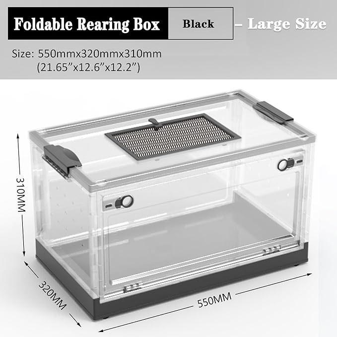 Dutiplus Large Snake Reptile Tank Amphibians Habitat Cages Sliding Screen Top for Lizard,Gecko, Frog, Hamster Animals(21.65"x12.6"x12.2") (Black)