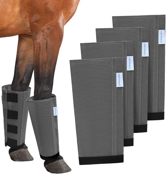 Mesh Horse Fly Boots Set of 4, Loose Fitting Leggings for Horses, Reduce Stressful Stomping, Breathable Adjustable and Universal Fit for 4 Legs, Reliable Stay Put (Dark Grey)