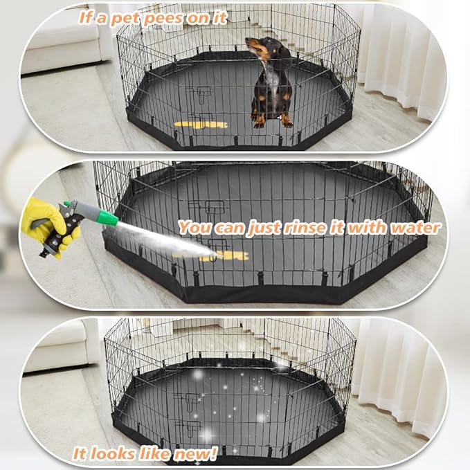 PJYuCien Dog Playpen Bottom Pad, Fits 24 Inch 8 Panels Regular Octagon Metal Exercise Pet Pen, Elastic Buckles Connections, Black (Note: Fence Not Included)