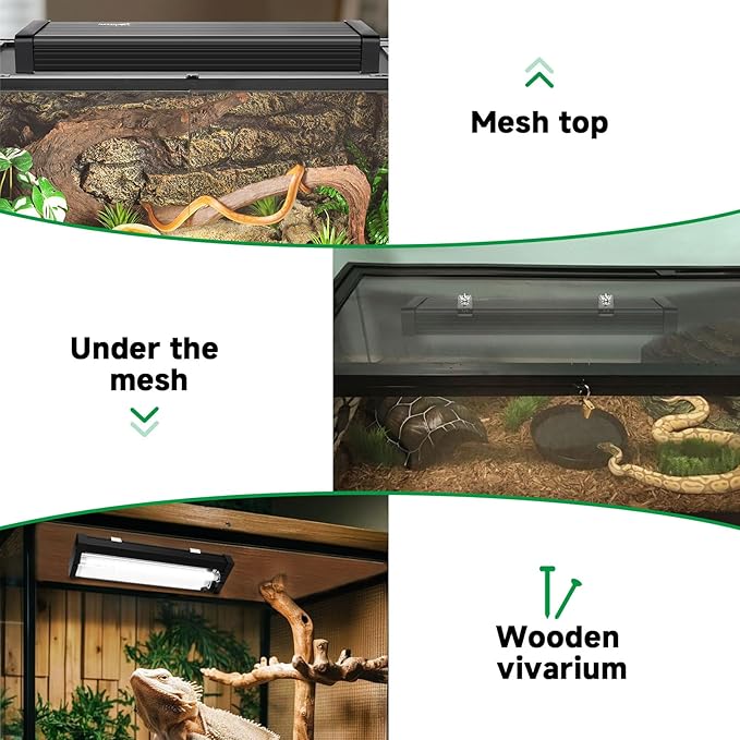 T5 UVB Reptile Light Fixture Upgrade Square HO UVB Bulb Lighting Combo Kit 10.0 UVB Light for Reptiles Terrarium Fluorescent 8W Reptile Light Bar UVA UVB Desert Lamp for Bearded Dragon Turtle Tank