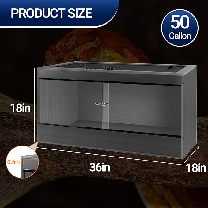 50 Gallon Reptile Enclosure, 36x18x18 Composite Wood & Plastic Eco Reptile Tank Terrarium, 36" Wide Lightweight Reptile Habitat Lounge for Ball Python Bearded Dragon Gecko Turtle