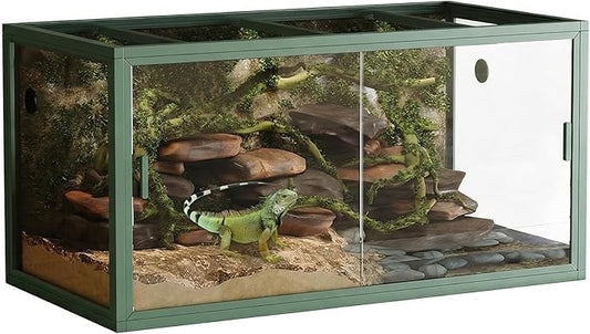 120 Gallon Bearded Dragon Tank,4x2x2 FT Reptile Terrariums,Front Opening Glass Enclosure for Lizard Chameleon Snake,Tropical Rainforest Habitat with Screen Ventilation Top