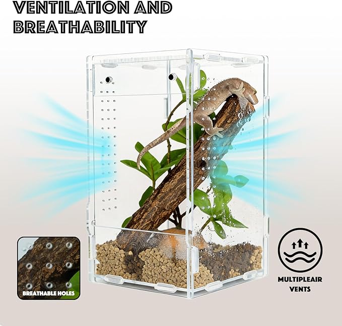 5x5x8 Reptile Tank – Acrylic Reptile Enclosure Terrarium for Crested Gecko, Lizards, Spiders & Snakes – Clear Lizard Habitat Terrarium