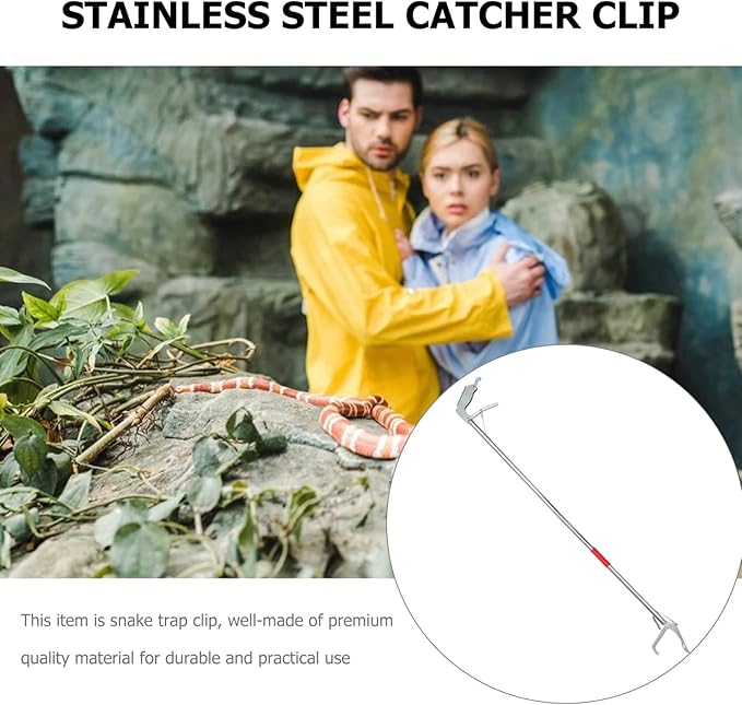 Snake Tongs Snake Catcher Stainless Steel Snake Catch Clip Folding r Wide Jaw Capture Clamp with Lock (1.2M Long) Silver 63X13CM L152917QEB