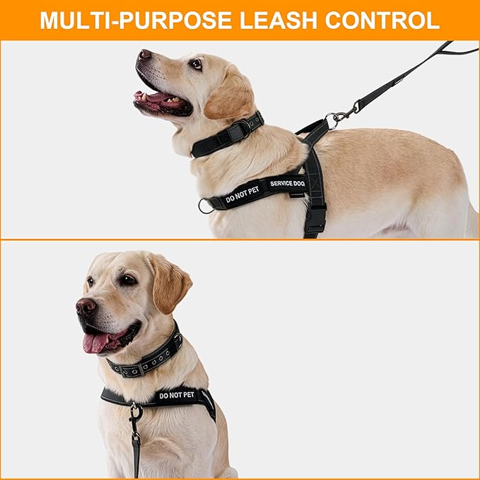 Annchwool No Pull Dog Harness,Heavy Duty Reflective Collar & Leash Set-Leash with Double Handle & Car Seatbelt Clip-Easy Control for Walking Training Medium Large Size Dogs(Black,L)
