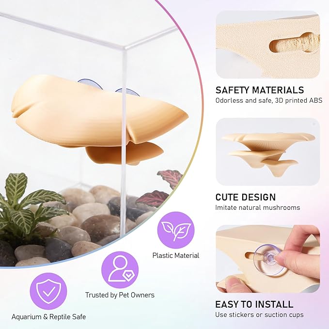 Mushroom Reptile Tank Decor, Mushroom Climbing and Resting Platform Habitat for Tree Frog Terrarium, Reptile Ledge for Leopard Gecko, Lizards, Fish, Turtle, Hermit Crab (Yellow)