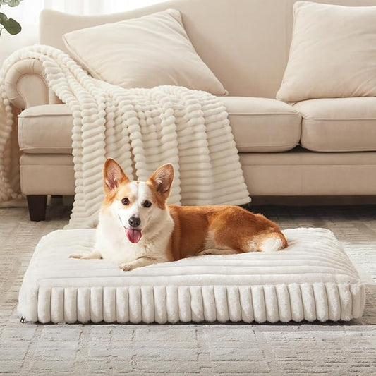 Dog Bed Medium Size Dog, Flat Pet Beds with Removable Washable Cover, Pet Mat Cute Crate Bed Thick Shredded Chopped Crate Foam & Anti Slip Bottom for Indoor