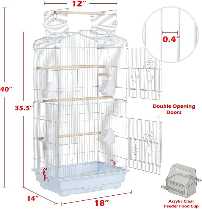 66" Large Open/Close Play Perch Stand Top 10-Step Play Ladder Toys Feeder Doors Clear Food Water Cups Side Breeding Doors Canary Lovebird Finch Cockatiel Bird Cage with Detachable Rolling Stand