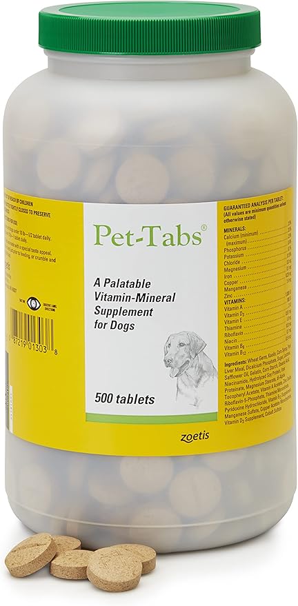 Pet-Tabs Multivitamin and Mineral Supplement for Dogs, Chewable Tablet, 500 Count Bottle for Multidog Household