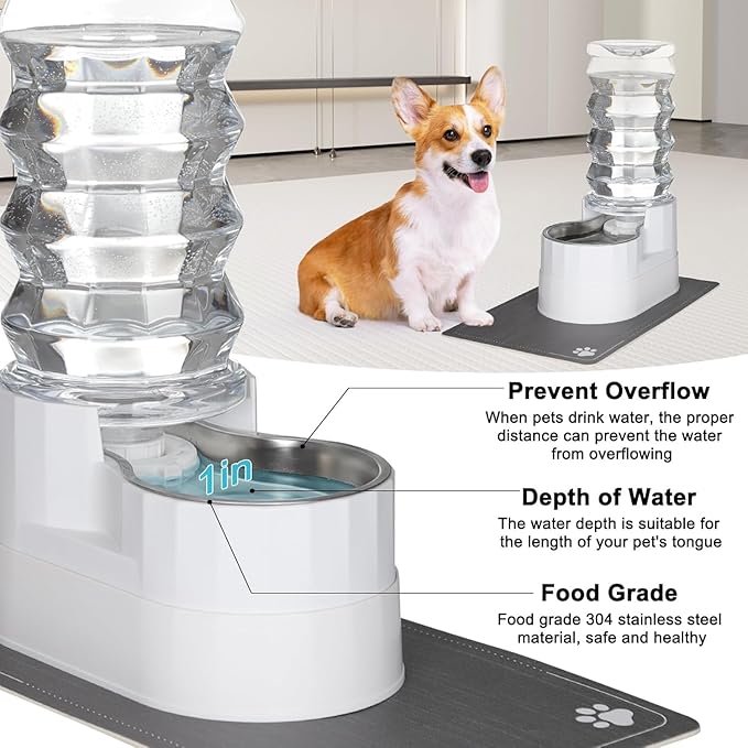 RIZZARI 9L Water Dispenser for Dogs:Ion Exchange System with Activated Carbon-Helps Prevent Urinary Stones-Supports Spinal Health in Senior Dogs-Softens Water- Automatic Stainless Steel Pet Feeder