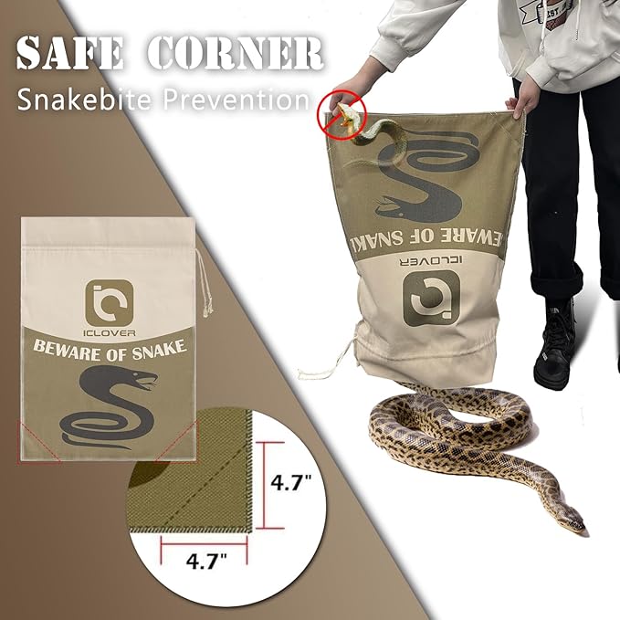 IC ICLOVER Snake Reptile Bag with Drawstring, 20 x 28 Inch Heavy Duty Large Snake Hunting Sack Pouch with Sewn Bottom Corners for Moving Transporting Capturing Hunting Catching Rattlesnakes Reptiles