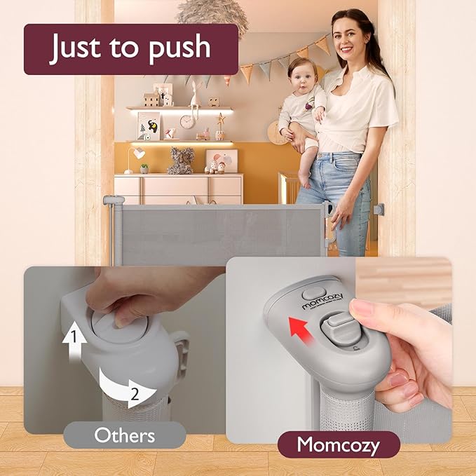 Momcozy Baby Gate, Retractable Baby Gate or Dog Gate 【Easy to USE】 for 33" Tall, Extends up to 55" Wide, for Stairs, Doorways, Hallways, Indoor, Outdoor