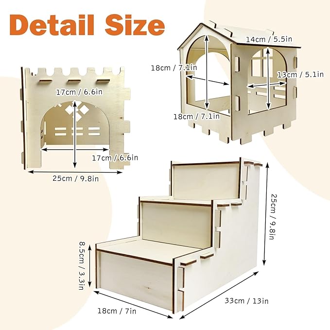 PINVNBY Extra Large Bunny Castles Hideout, Wooden Rabbit House Hide Climbing Detachable Indoor Wooden Hideaway Castle Tower Tunnel for Small Animal Rabbit Bunny Guinea Pig Hamster Chinchilla Ferret