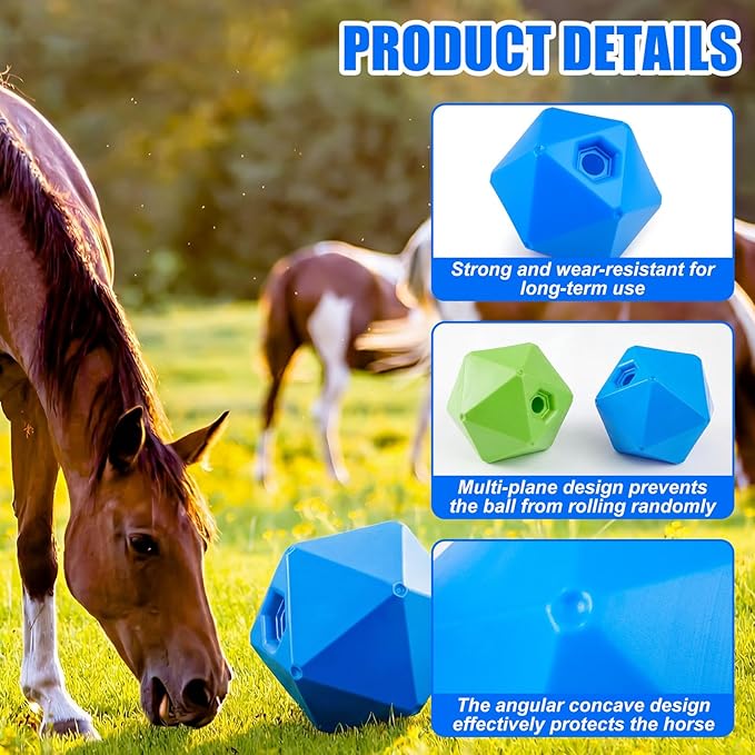 Horse Treat Ball, 9" Horse Ball Feeder Toy & Stress Reliever with 1.13 Inch Opening for Paddock, Slow Feed Enrichment Toys for Horses to Play(2 Pack,Green Blue)